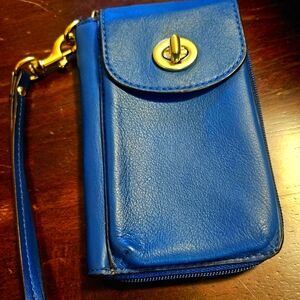 Blue COACH Leather Phone Wristlet Wallet